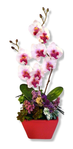 Arreglo Floral Orquídea  Artificial Suave  Color Blanco 