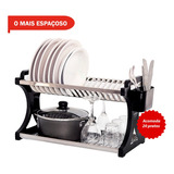 Escorredor De Pratos Alto Preto Inox 20 Pratos