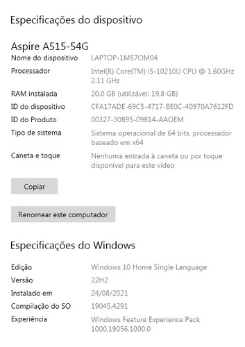 Notebook Acer Aspire 5 - 20gb Ram 512gb Ssd Nvidia Mx250