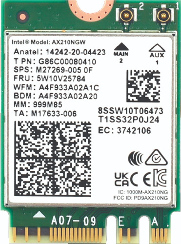 Placa Intel Wi-fi 6e Ax210 6ghz 2x2 M.2 2230 Bt 5.3 C/nf