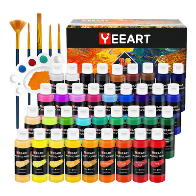 Kit De Pintura Acrílica Komate Con 36 Colores Brillantes, Pinceles Y Paleta