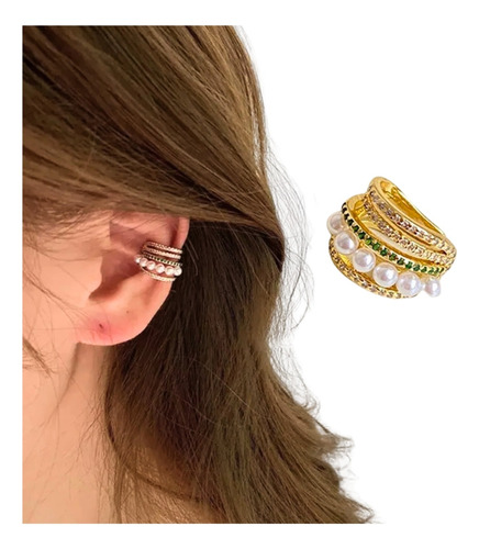 Aretes Mujer Ear Cuff Solitario Ear Cuff Líneas Verdes