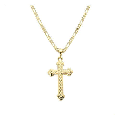 Dije Con Cadena Cruz Crucifijo Gótico Grabados Oro Lamin 24k