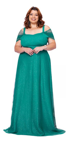 Vestido Isadora Longo Plus Size Glitter Para Festas Madrinha