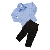 Conjunto Social Camisa Azul E Calça Sarja Preto (