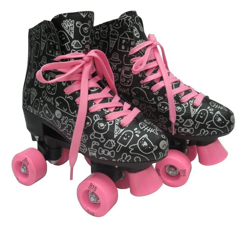 Patins 4 Rodas Roller Infantil Menina Quad Feminino Rosa