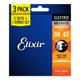 Cuerdas De Guitarra Eléctrica Elixir Nanoweb 09-42 Tri Pack