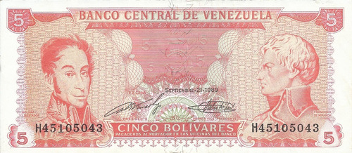 Venezuela 5 Bolivares 21 Septiembre 1989