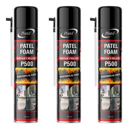 Pack 3 Espuma Expansiva  Poliuretano Ignífuga  750 Ml Patel