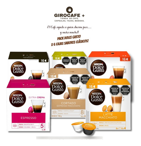 6 Cajas X 16 Cápsulas Dolce Gusto - Sabores Clásicos.