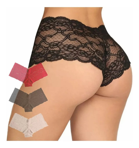 3 Bóxer Cachetero De Encaje Elástica Pantaletas Sexy Y Bonit