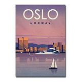 Oslo Norway Travel Vintage Art Imán Para Nevera, Tamaño 2.5 
