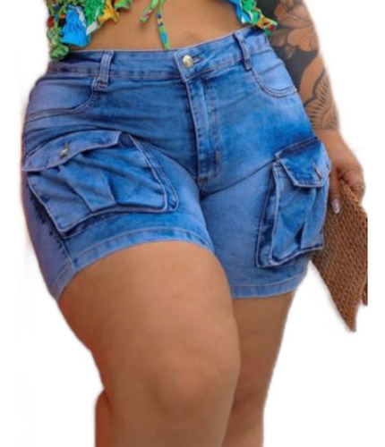 Short Jeans Cargo Feminina Plus Size