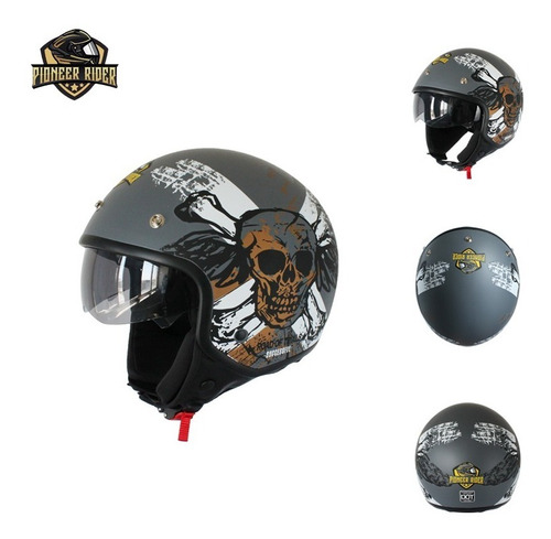 Casco Jet Negro Mate Con Diseño Craneo Certificado Dot Y Ece