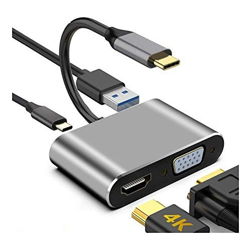 Cable Adaptador 4 En 1 Usb C Hub A Vga Hdmi