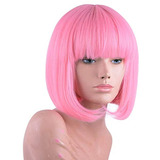 Peluca De Bob Corto Rosa Pastel Con Flequillo Para Mujer 12