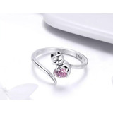 Anillo Plata Gato Corazon Rosa Mujer Moda 2022 Mas Caja