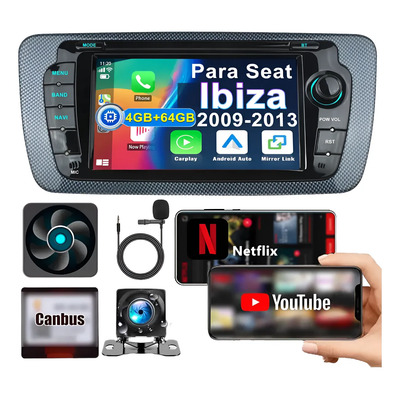 Estéreo 4+64gb Carplay Mirrorlink Para Seat Ibiza 2009-2013 | Meses sin interés