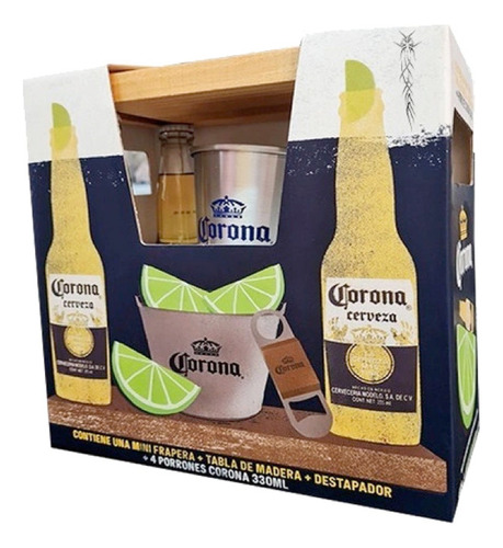 Kit Corona: 4 Botellas X330ml+ Tabla+ Destapador+ Frapera