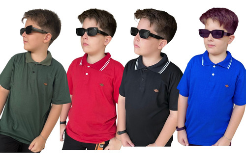 Kit 4 Camisas Gola Polo Infantil Menino Básica Masculina