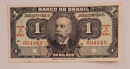 C001 Nota  Antiga De Um Mil Réis / Campo Sales 1942