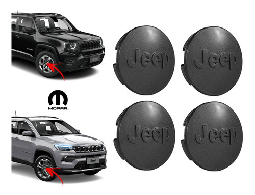 Kit Calotinha Centro Roda Aro Cinza Fosco Jeep Renegade 2023