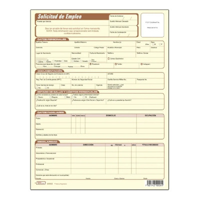 Block Solicitud De Empleo 25 Hojas Printaform 1 Block | Meses sin interés