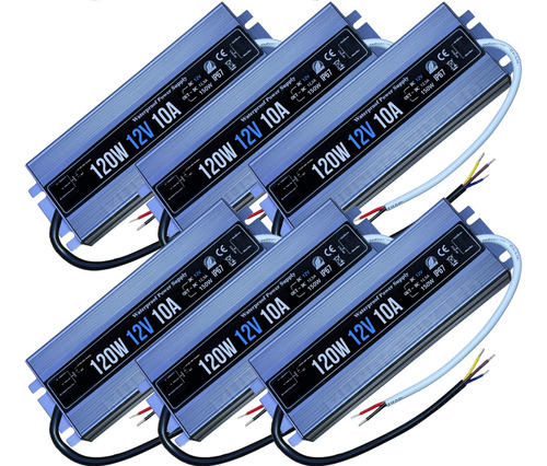 06pçs Fonte Blindada Prova Dagua Para Led 12v 10a 120w Ip67