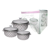 Cacerola Olla Enlozada Decoradas Set X3 C/ Tapa Vidrio