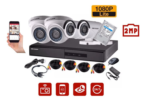 Kit Profesional Hikvision 4 Cámaras Fhd 1080p Lite Dd 1000gb