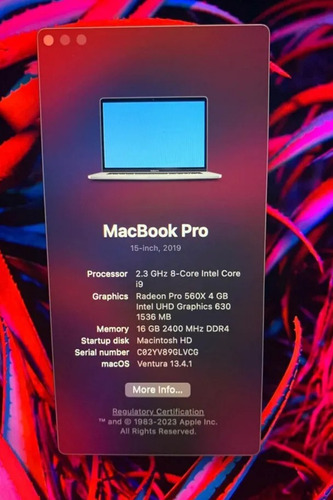 Macbook Pro 15.4 , Intel Core I9 16gb De Ram Amd Radeon