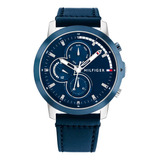 Reloj Tommy Hilfiger P/ Hombre Con Correa De Cuero 1792051 Color De La Malla Azul Color Del Bisel Azul Color Del Fondo Azul