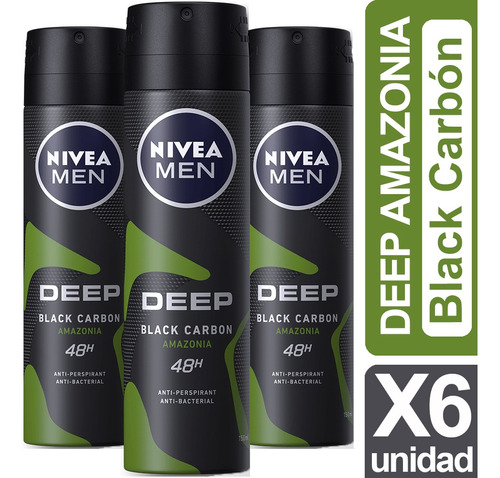 Desodorante Nivea Men Deep Black Amazonia Pack De 6 Unidades