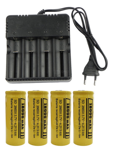 4 Baterias  26650 13800mah 4,2v Lanterna Tática + Carregador