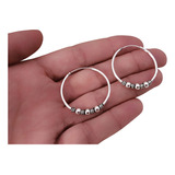 Aros Argollas 30 Mm Bali Envejecidos Bolitas Plata 925 Mod12