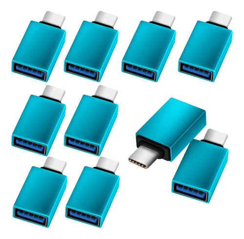 10 Pzs Adaptador Otg Usb Hembra A Tipo C Macho Convertidor Color Azul