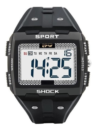 Relógio De Pulso Sport Shock Digital Grande Visibilidade Tpw Cor Da Correia Preto