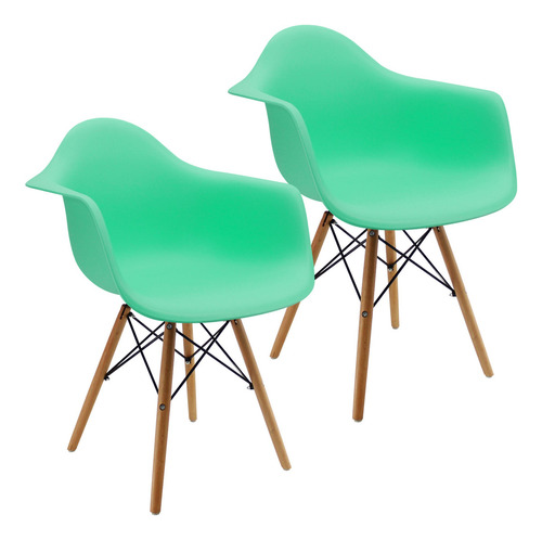 Kit 2 Sillas Eames Con Brazos Para Comedor, Restaurante. Estructura De La Silla Verde Menta