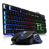 Kit Teclado Mouse Gamer Semi Mecânico Rgb Jogos Usb Com Fio