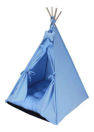 Cama Pet Cabana Camping Poá Cachorro Gato Amourpet Cor Azul-aço