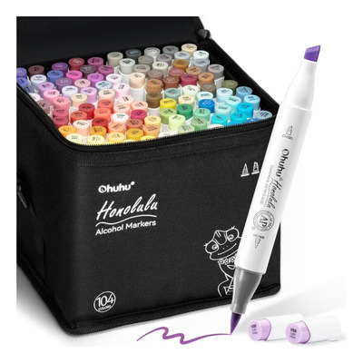Rotuladores De Alcohol Ohuhu, 104 Colores, Brocha Y Cincel Violeta