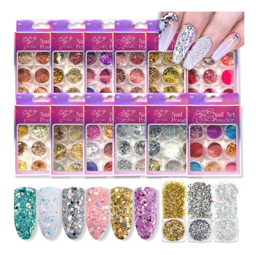 Brillos X9 Decoración Uñas Nail Art Colores Glitter Strass