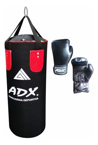 Mi Primer Kit De Boxeo Infantil (1 Costal +1 Par De Guantes) Color Costal Negro Con Chapetas Rojas Y Par De Guantes Negros Infantiles