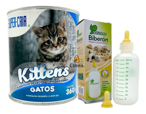 Kit Leche Para Gato Super Cria Kittens 360grs Con Biberon