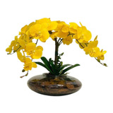 Arranjo Flores Realistas 4 Orquídeas Artificial 3d Amarelas