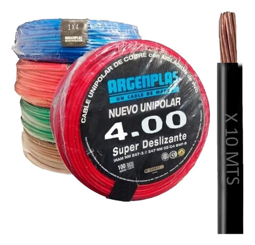 Cable Unipolar 4mm Normailizado Argenplas X 10mts