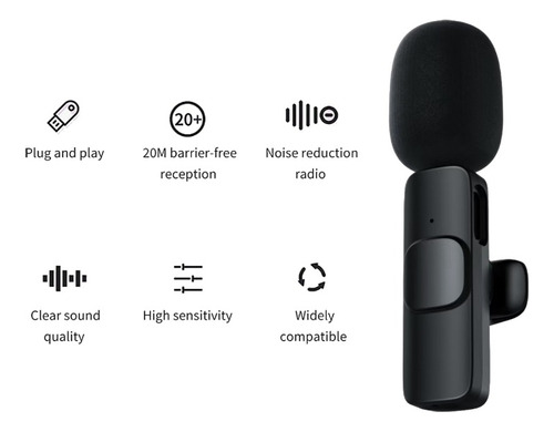 Microfono Corbatero Inalambrico Celular Para Android Usb C Color Negro