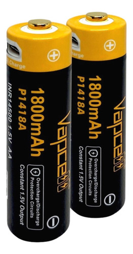 2 Baterias Aa Recargable Micro Usb 1800mah Vapcell P1418a
