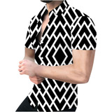 Camisa Con Estampado Geométrico De Manga Corta Para Hombre,