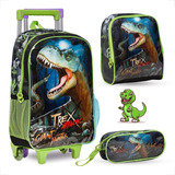 Kit Escolar Mochila Rodinhas Dino Infantil Dinossauro T-rex